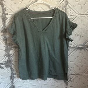 Pilcro Olive Short Sleeve ruffle V-Neck Top